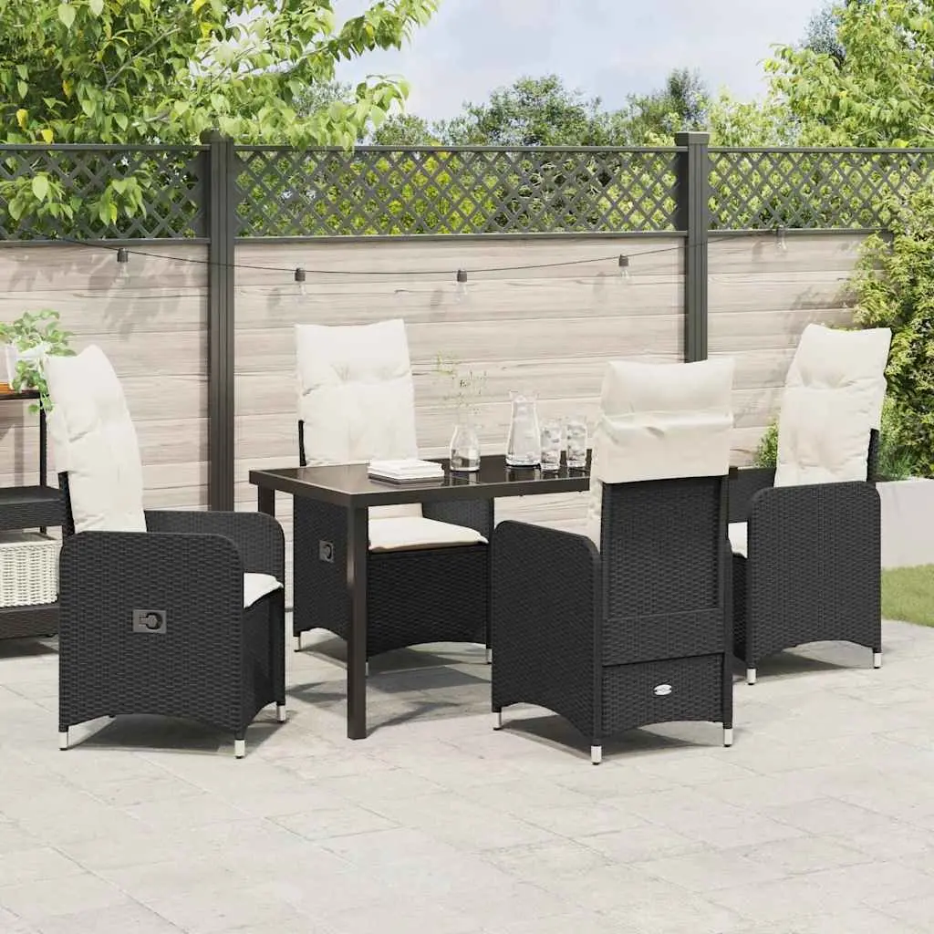 Garden Dining Set 5 Pcs Black Outdoor Furniture Table Chairs Cushions Backrest