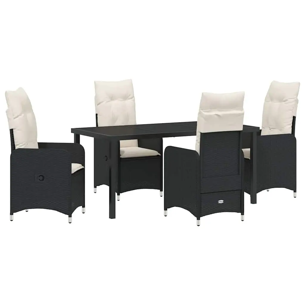 Garden Dining Set Powder-Coated Steel 5 Piece Black Outdoor Table Chairs
