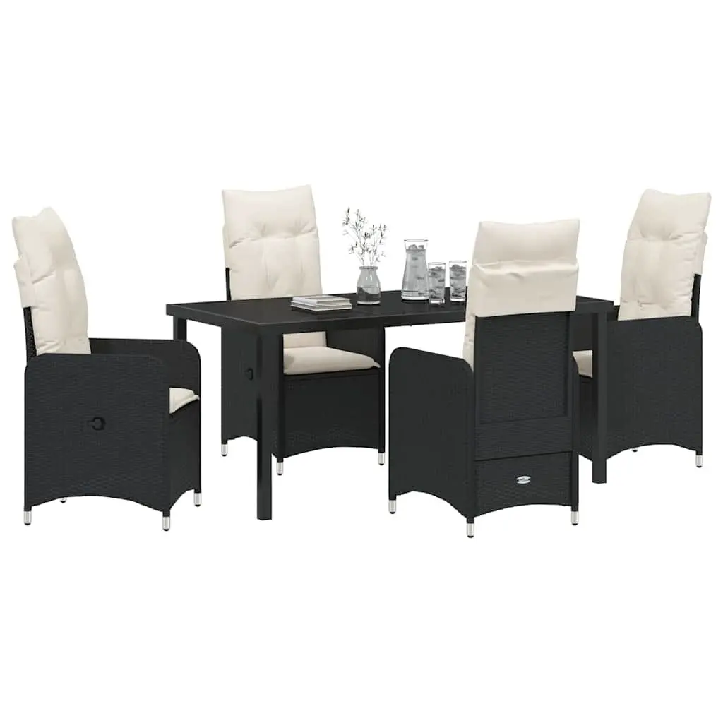 Garden Dining Set Powder-Coated Steel 5 Piece Black Outdoor Table Chairs