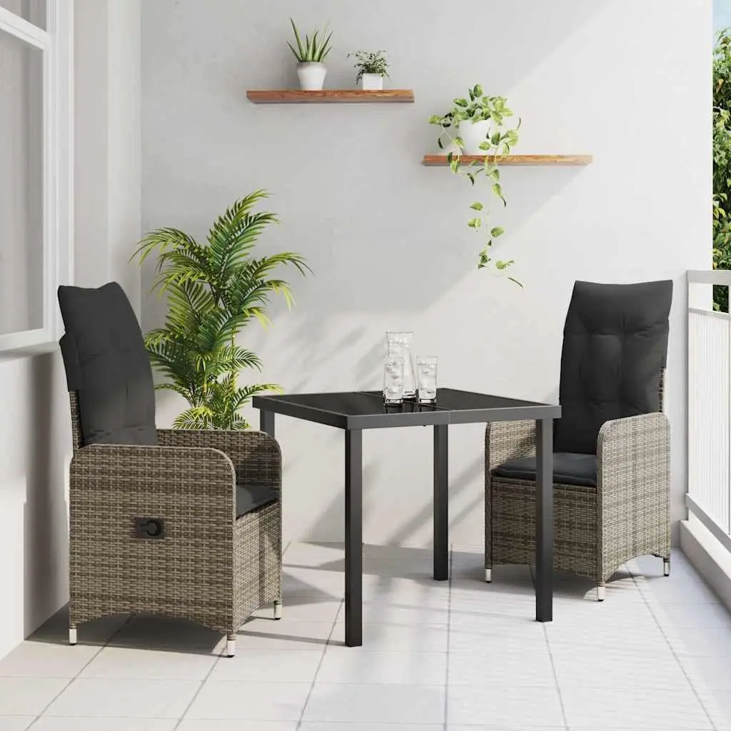 Garden Dining Set Powder-coated Steel Frame 3 Piece Grey Rattan