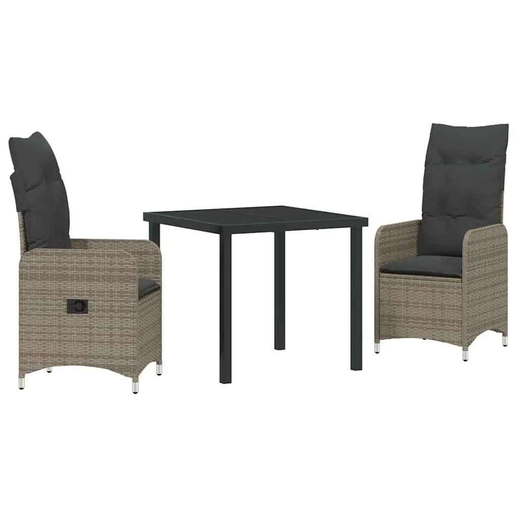 Garden Dining Set Powder-coated Steel Frame 3 Piece Grey Rattan