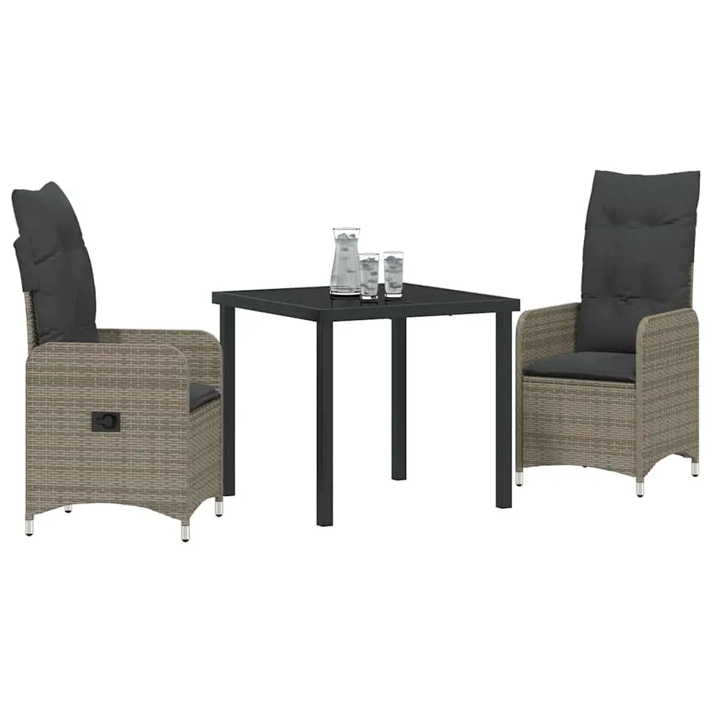 Garden Dining Set Powder-coated Steel Frame 3 Piece Grey Rattan