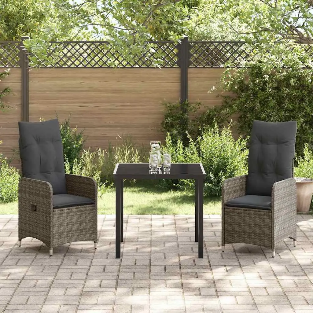 Garden Dining Set Powder-coated Steel Frame 3 Piece Grey Rattan
