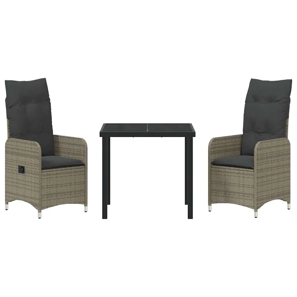 Garden Dining Set Powder-coated Steel Frame 3 Piece Grey Rattan