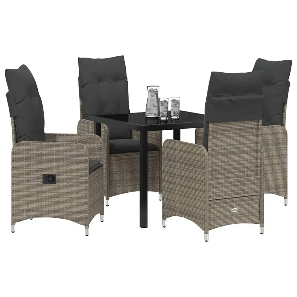 Outdoor Dining Set Steel Grey 5 Piece Garden Furniture Patio Table Chairs Cushions