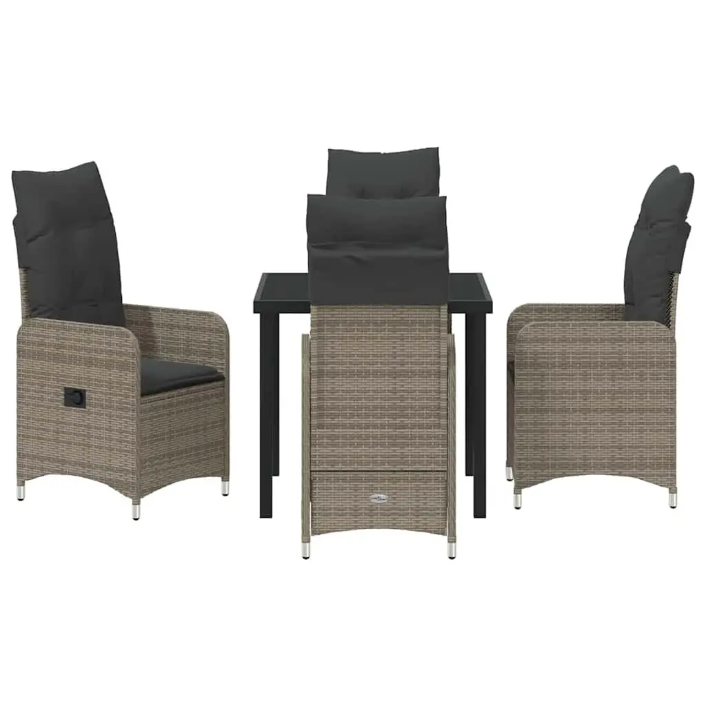 Outdoor Dining Set Steel Grey 5 Piece Garden Furniture Patio Table Chairs Cushions