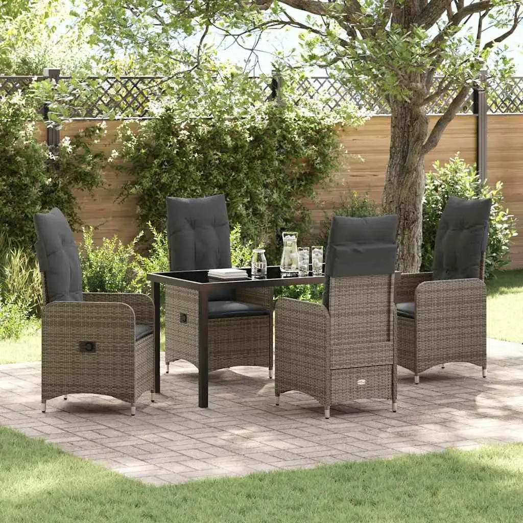 Garden Dining Set 5 Pieces Powder-coated Steel Grey Outdoor Furniture Tempered Glass Table