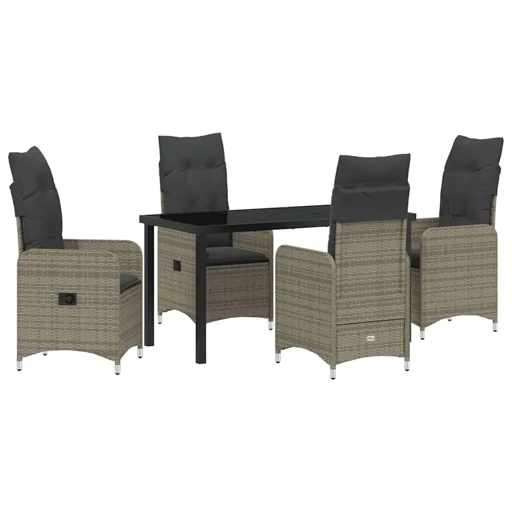 Garden Dining Set 5 Pieces Powder-coated Steel Grey Outdoor Furniture Tempered Glass Table