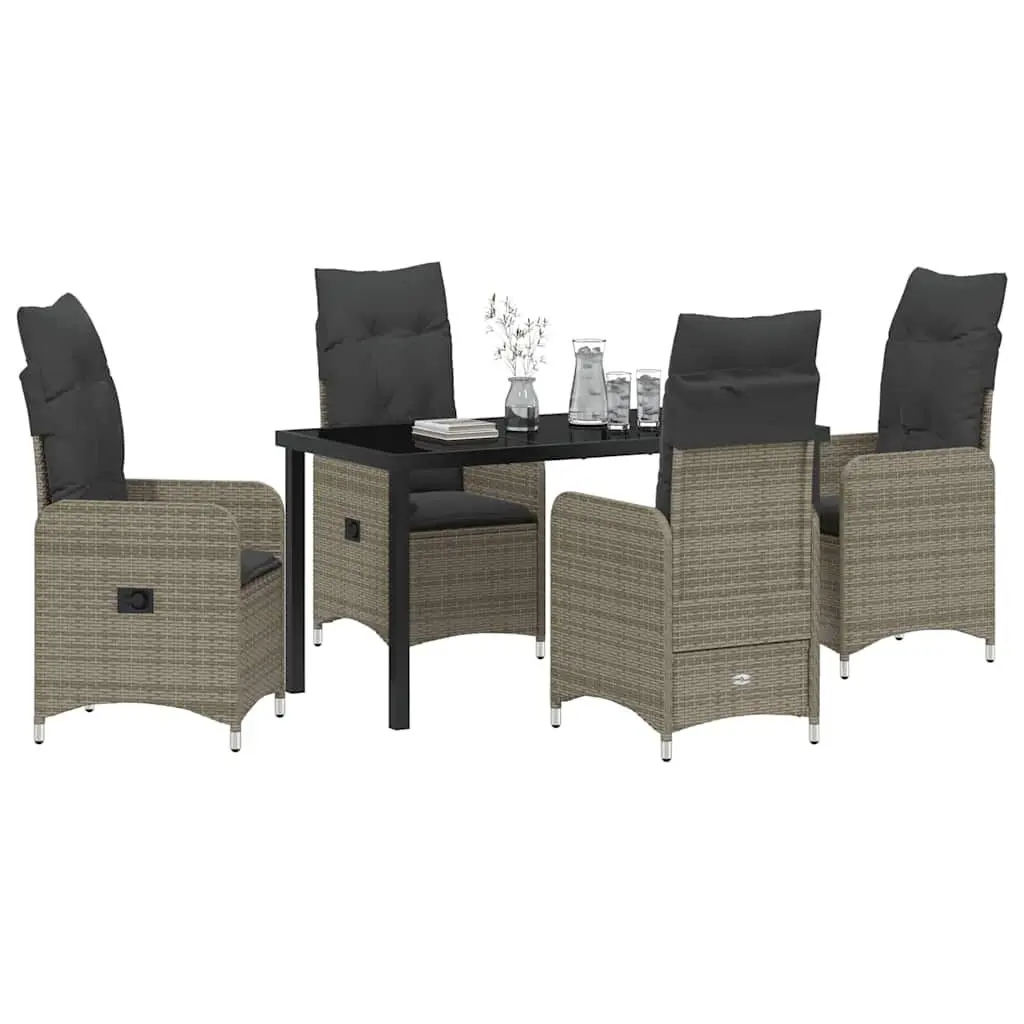 Garden Dining Set 5 Pieces Powder-coated Steel Grey Outdoor Furniture Tempered Glass Table
