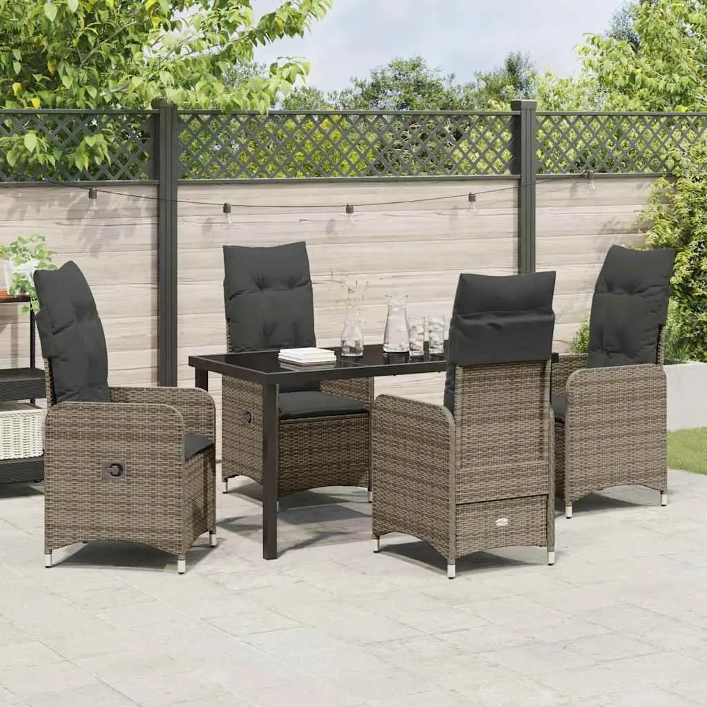 Garden Dining Set 5 Pieces Powder-coated Steel Grey Outdoor Furniture Tempered Glass Table