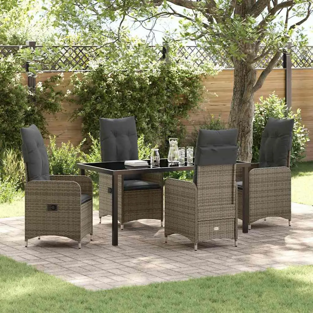 Outdoor Garden Dining Set 5 Piece Grey Poly Rattan Patio Furniture with Cushions