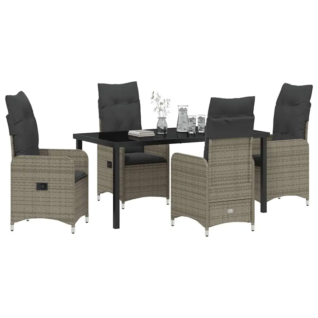 Outdoor Garden Dining Set 5 Piece Grey Poly Rattan Patio Furniture with Cushions