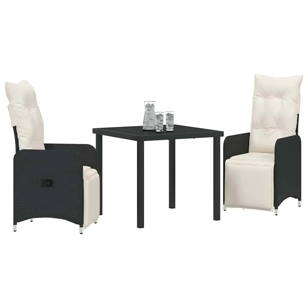 Garden Dining Set Poly Rattan Cushioned Chairs Black 3 Piece