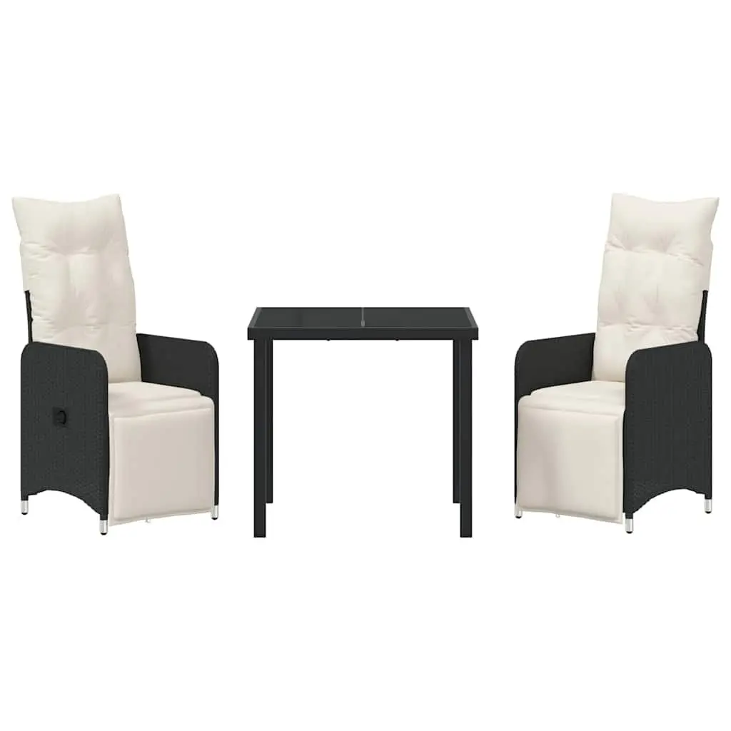 Garden Dining Set Poly Rattan Cushioned Chairs Black 3 Piece