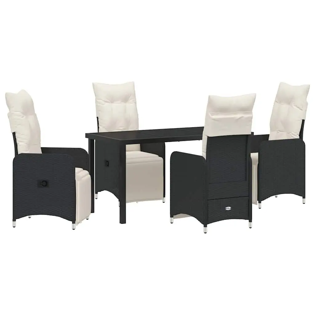 Outdoor Garden Dining Set Rattan 5 Piece Black Tempered Glass Table Chairs