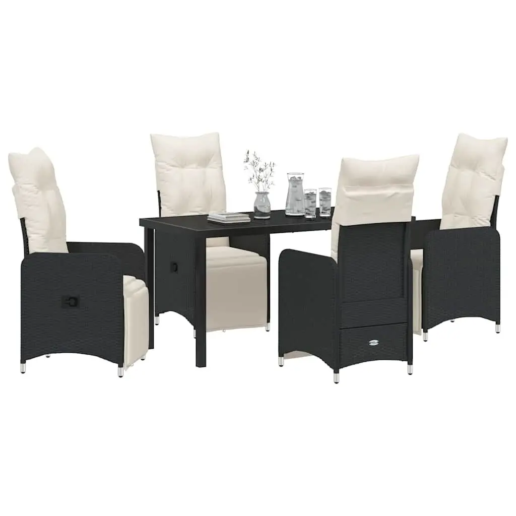 Outdoor Garden Dining Set Rattan 5 Piece Black Tempered Glass Table Chairs