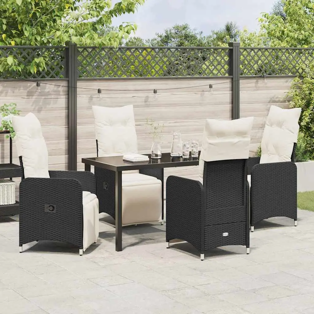 Outdoor Garden Dining Set Rattan 5 Piece Black Tempered Glass Table Chairs