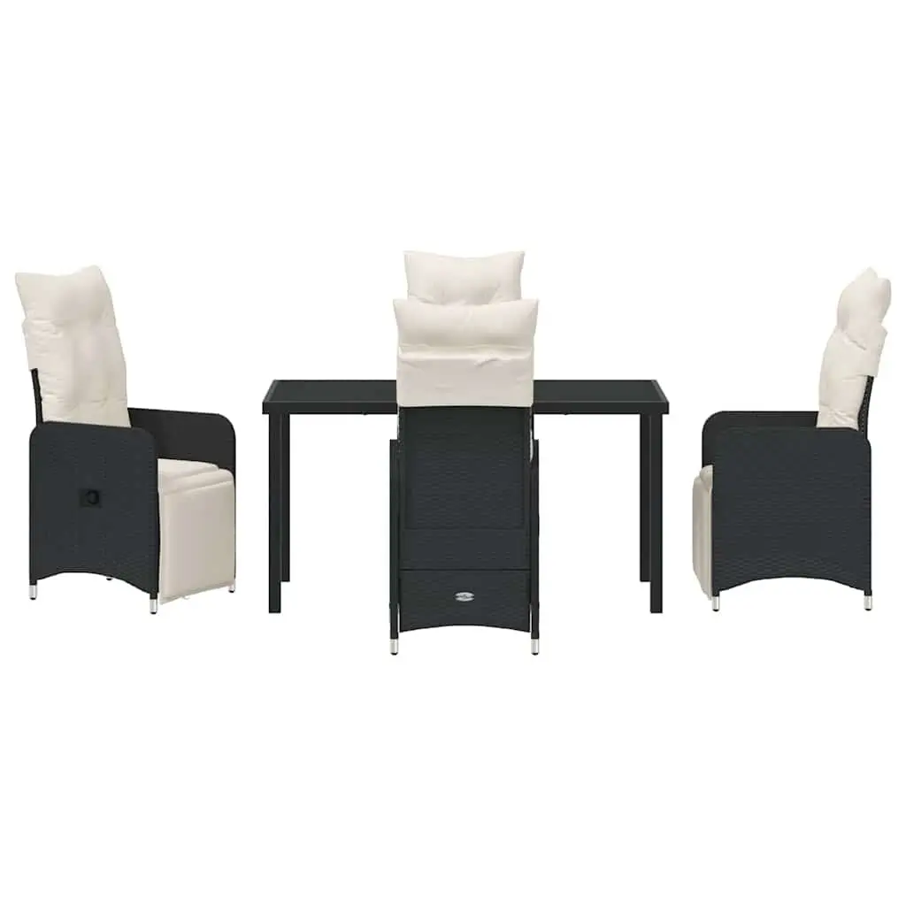 Outdoor Garden Dining Set Rattan 5 Piece Black Tempered Glass Table Chairs