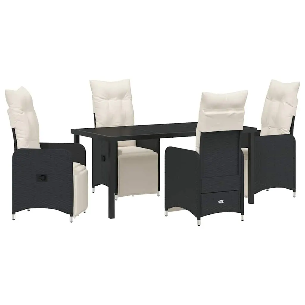 Outdoor Dining Set 5 Piece Poly Rattan Black Powder Coated Steel Tempered Glass