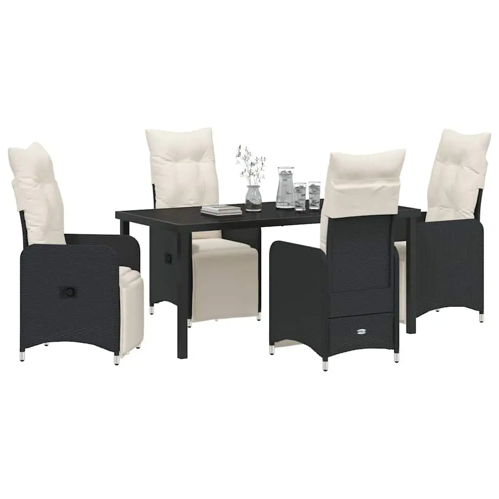 Outdoor Dining Set 5 Piece Poly Rattan Black Powder Coated Steel Tempered Glass
