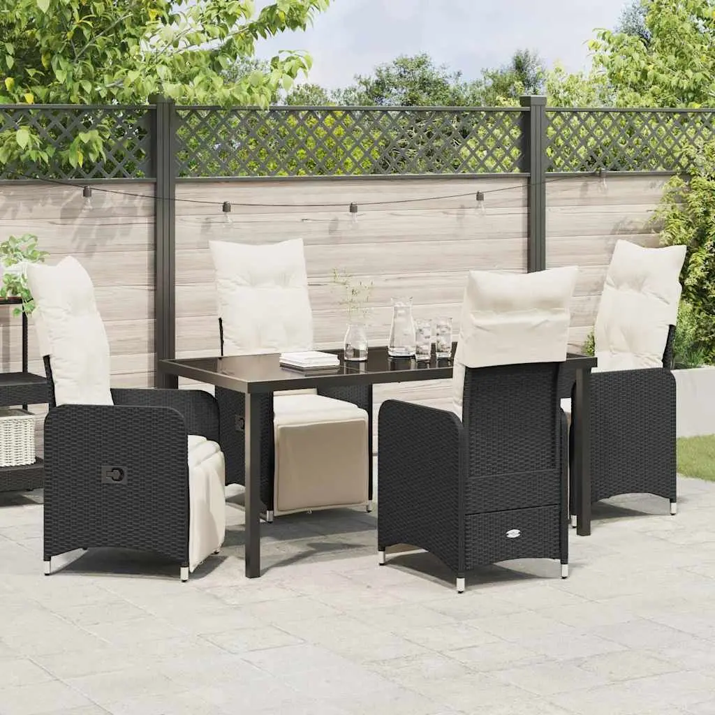 Outdoor Dining Set 5 Piece Poly Rattan Black Powder Coated Steel Tempered Glass