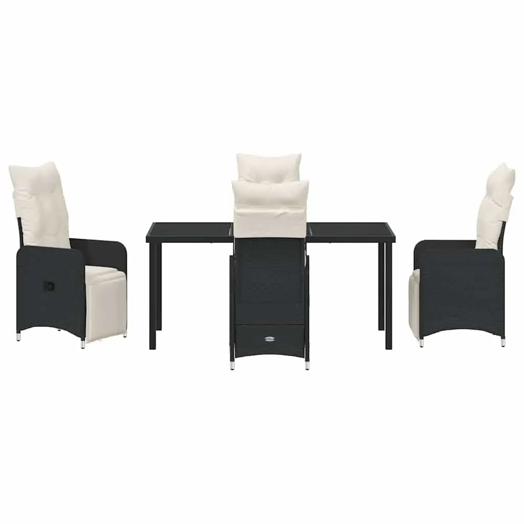 Outdoor Dining Set 5 Piece Poly Rattan Black Powder Coated Steel Tempered Glass