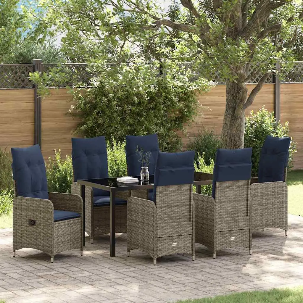 Garden Dining Set 7 Pieces Outdoor Furniture Black Poly Rattan Patio Table