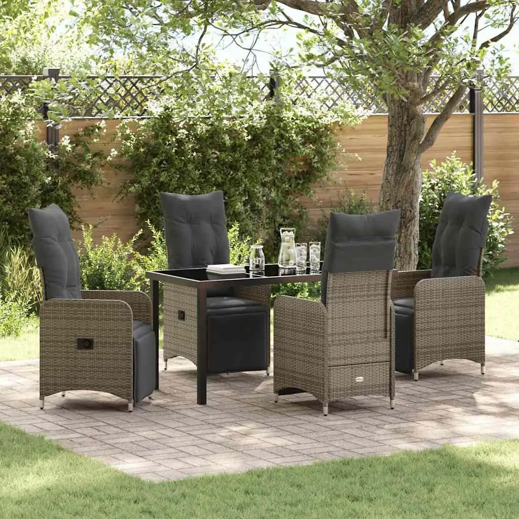 Garden Dining Set 5 Piece Powder Coated Steel Grey Poly Rattan Outdoor Furniture Table Chairs