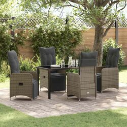 Garden Dining Set 5 Piece Outdoor Furniture Grey Poly Rattan Patio Table Chairs