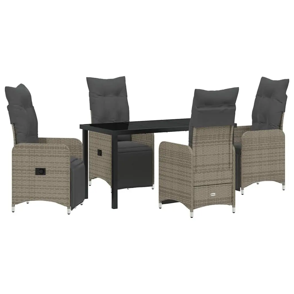 Garden Dining Set 5 Piece Powder Coated Steel Grey Poly Rattan Outdoor Furniture Table Chairs
