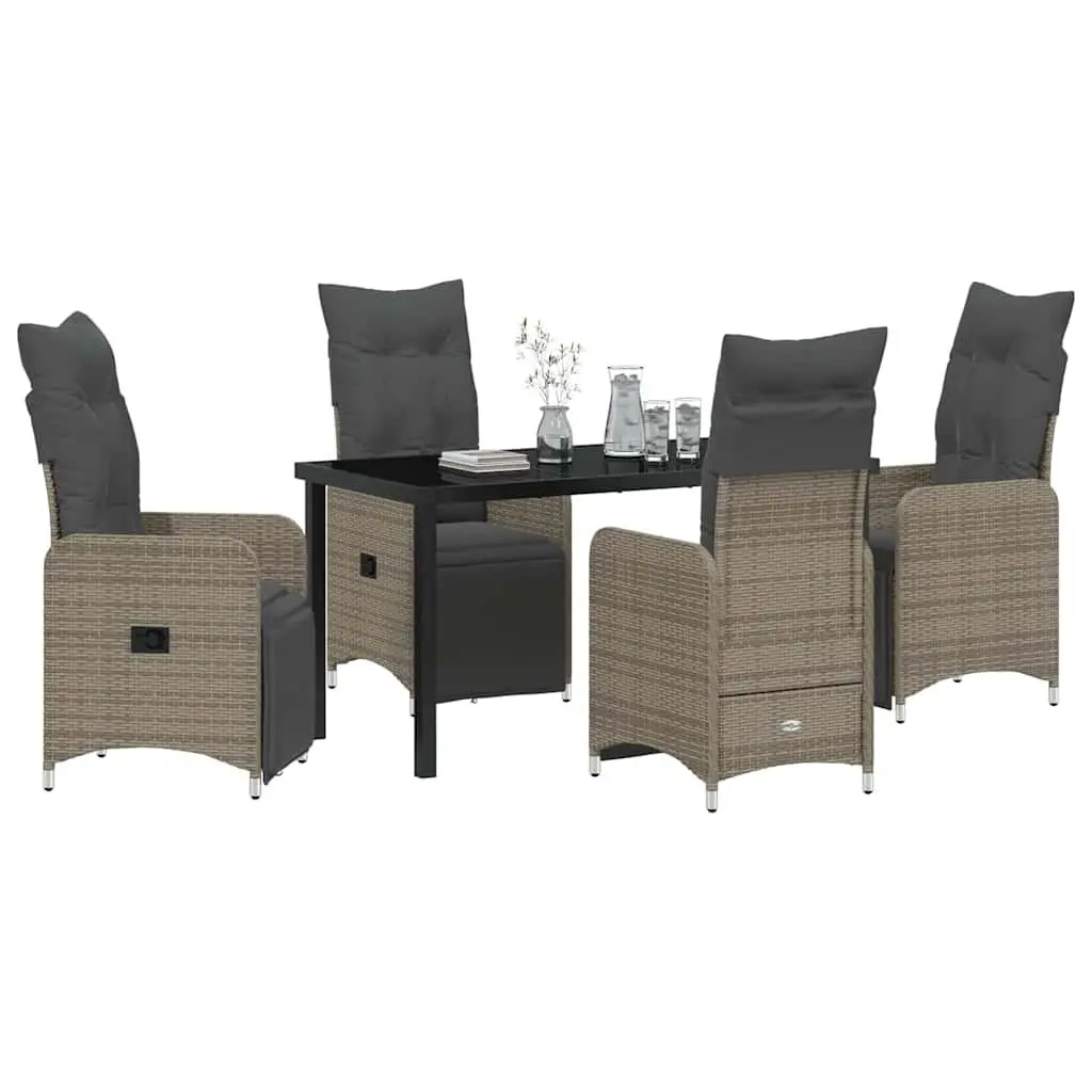 Garden Dining Set 5 Piece Powder Coated Steel Grey Poly Rattan Outdoor Furniture Table Chairs