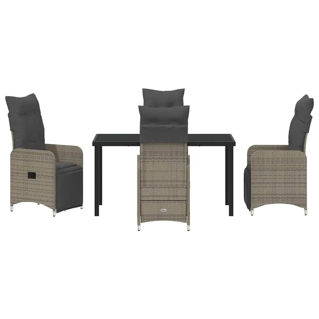 Garden Dining Set 5 Piece Powder Coated Steel Grey Poly Rattan Outdoor Furniture Table Chairs