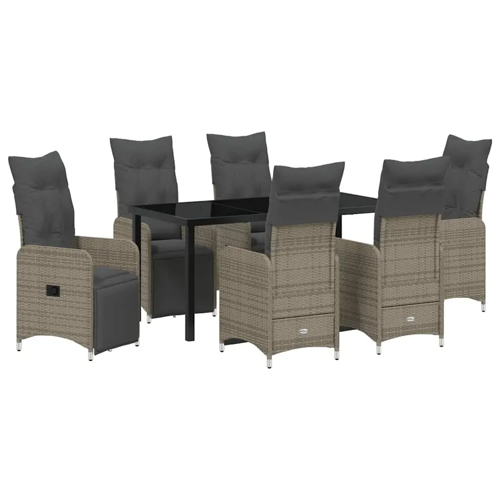 Garden Dining Set 7 Pieces Powder-coated Steel Tempered Glass Grey Rattan