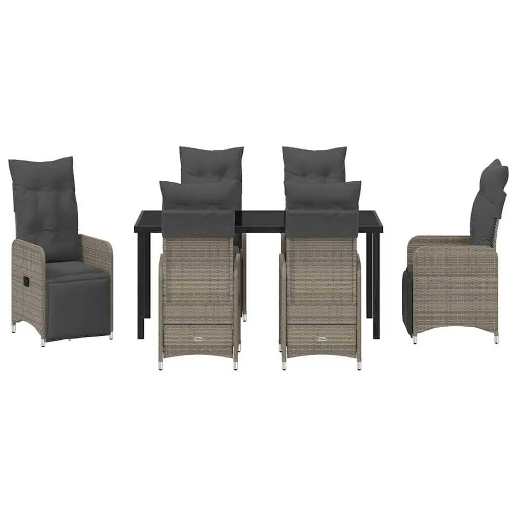 Garden Dining Set 7 Pieces Powder-coated Steel Tempered Glass Grey Rattan