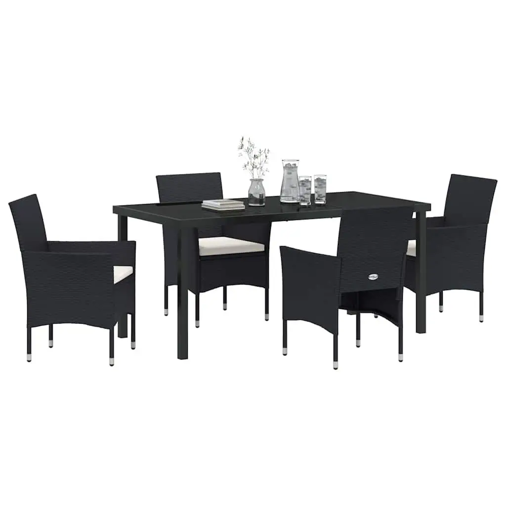 Outdoor Dining Set 5 Piece Powder-coated Steel Poly Rattan Black