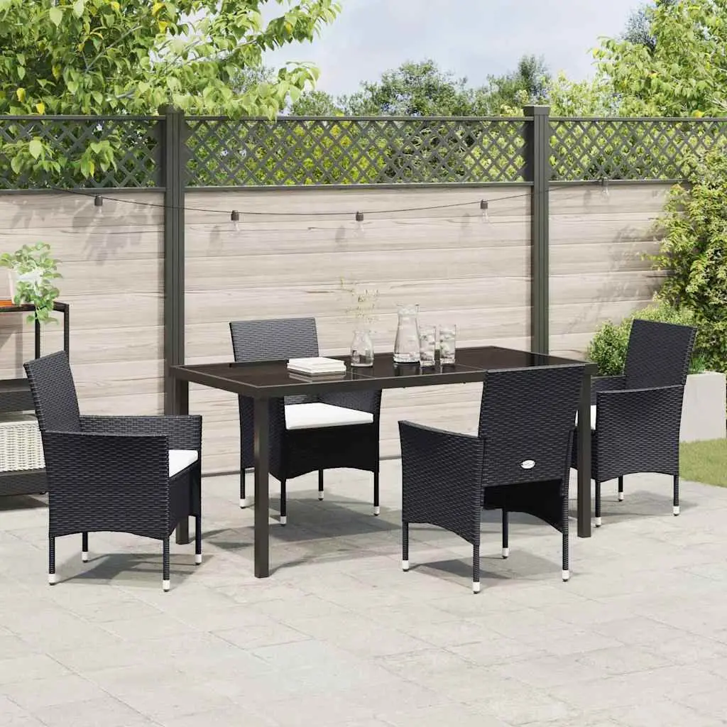 Outdoor Dining Set 5 Piece Powder-coated Steel Poly Rattan Black
