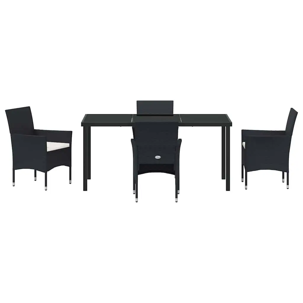 Outdoor Dining Set 5 Piece Powder-coated Steel Poly Rattan Black