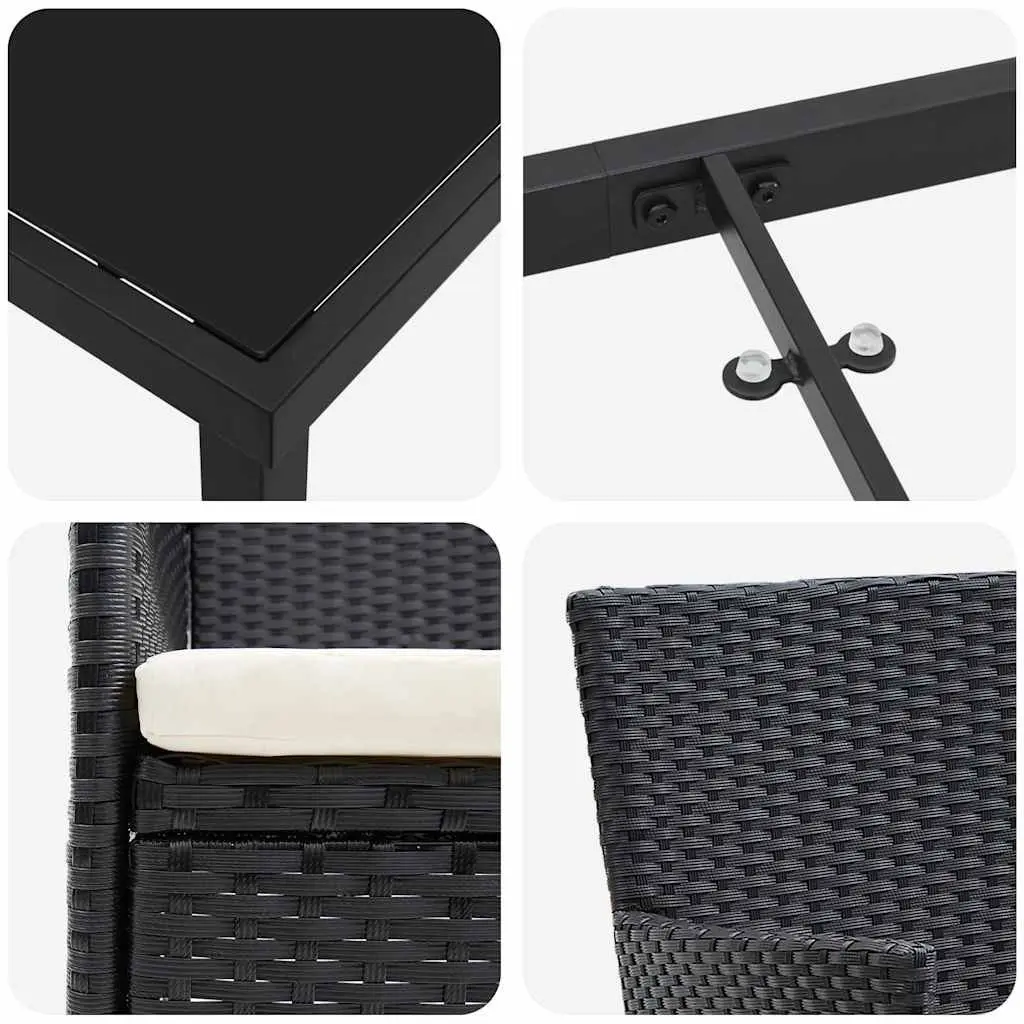 Outdoor Dining Set 5 Piece Powder-coated Steel Poly Rattan Black