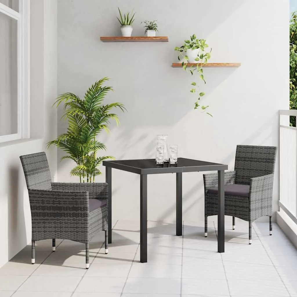 Grey Poly Rattan Garden Dining Set 3 Piece Outdoor Furniture with Cushions