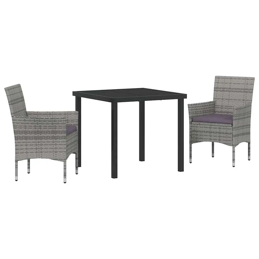 Grey Poly Rattan Garden Dining Set 3 Piece Outdoor Furniture with Cushions