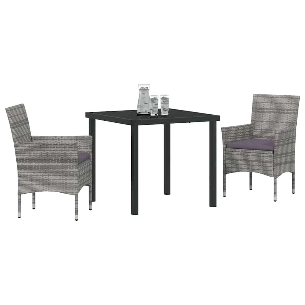 Grey Poly Rattan Garden Dining Set 3 Piece Outdoor Furniture with Cushions