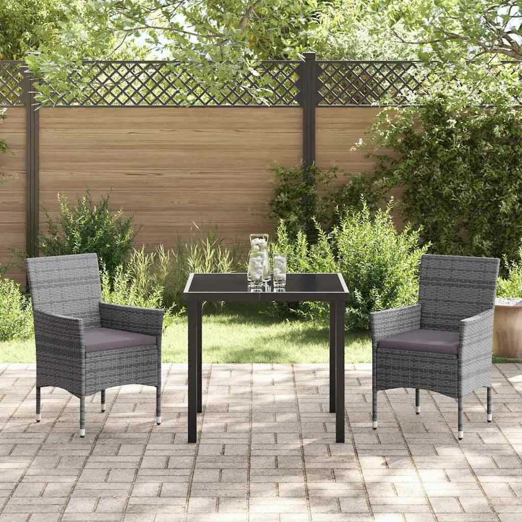 Grey Poly Rattan Garden Dining Set 3 Piece Outdoor Furniture with Cushions