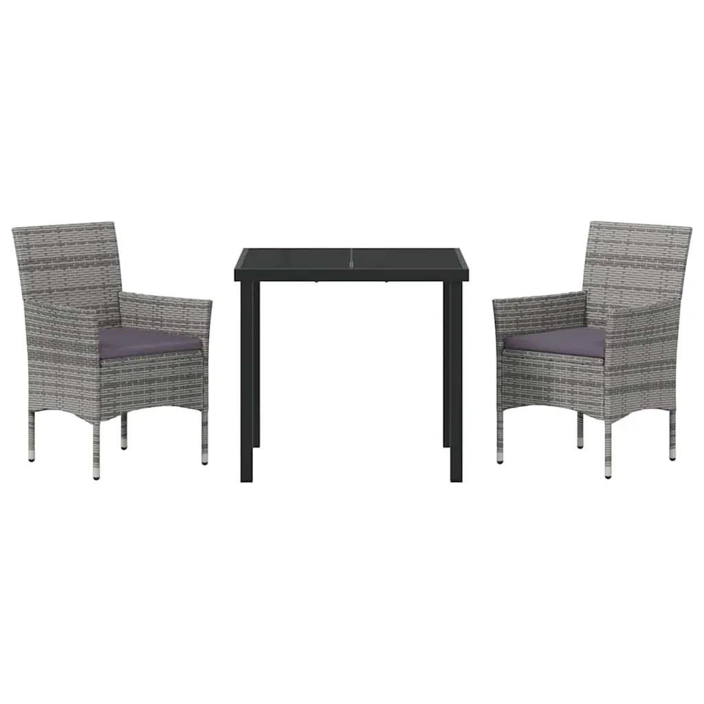 Grey Poly Rattan Garden Dining Set 3 Piece Outdoor Furniture with Cushions