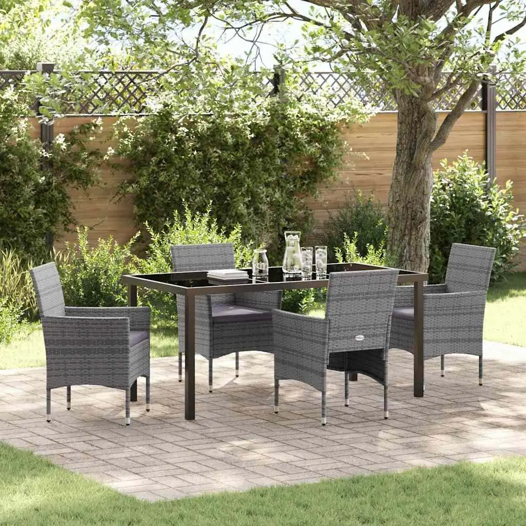 Garden Dining Set Powder-coated Steel Poly Rattan 5 Piece Grey Outdoor Furniture