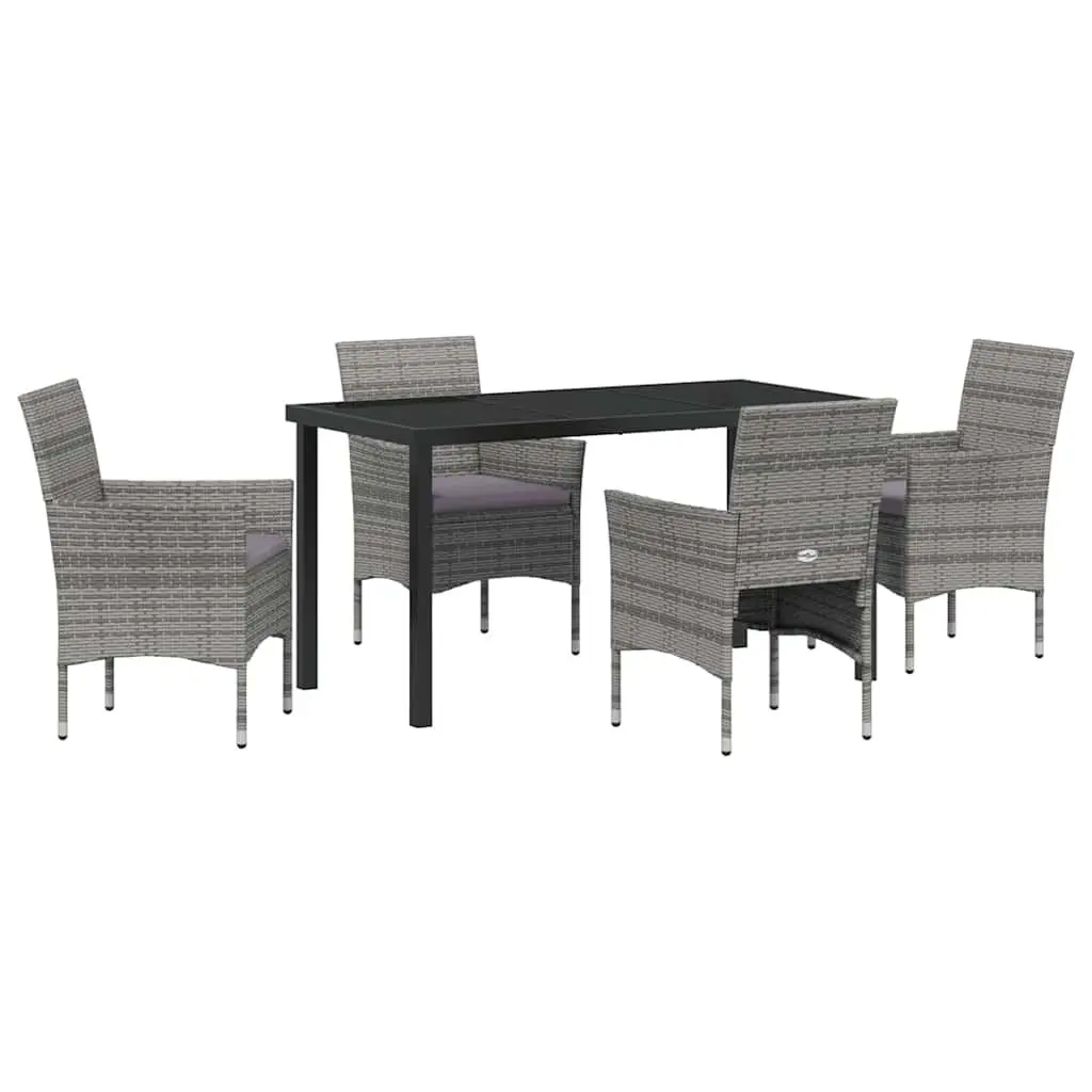 Garden Dining Set Powder-coated Steel Poly Rattan 5 Piece Grey Outdoor Furniture
