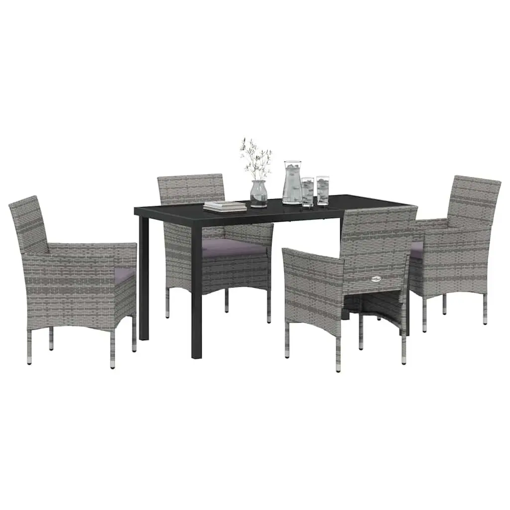 Garden Dining Set Powder-coated Steel Poly Rattan 5 Piece Grey Outdoor Furniture