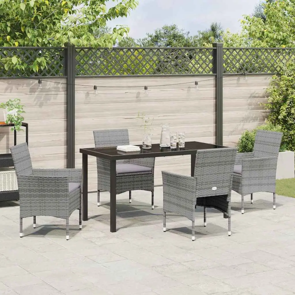 Garden Dining Set Powder-coated Steel Poly Rattan 5 Piece Grey Outdoor Furniture