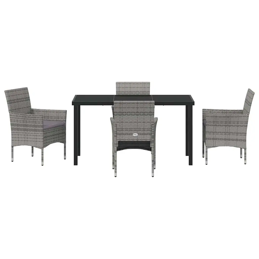 Garden Dining Set Powder-coated Steel Poly Rattan 5 Piece Grey Outdoor Furniture