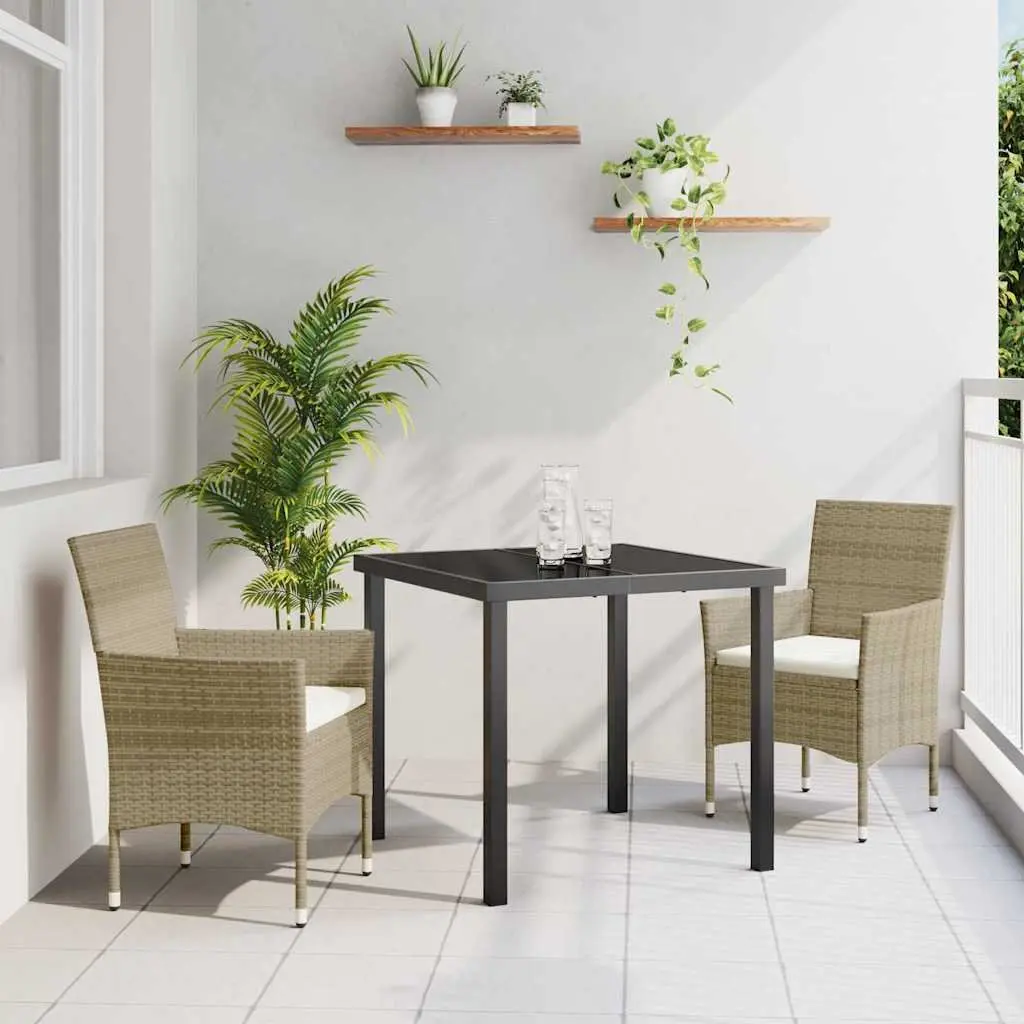 Outdoor Dining Set Powder-coated Steel 3 Piece Beige