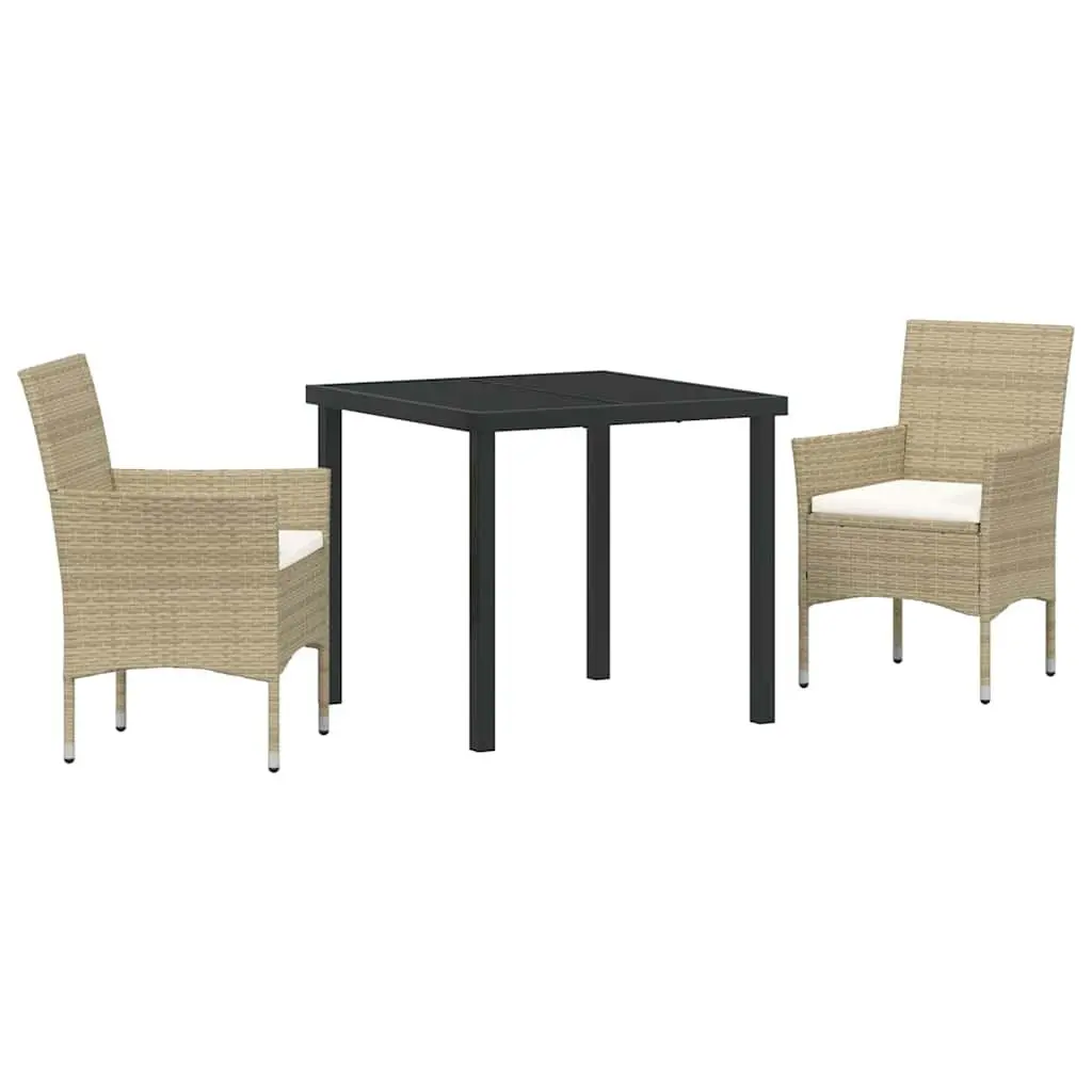 Outdoor Dining Set Powder-coated Steel 3 Piece Beige